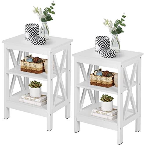VECELO End Table Side Table with Storage Shelf Nightstands for Living Room,Bedroom Furniture,Shelves,