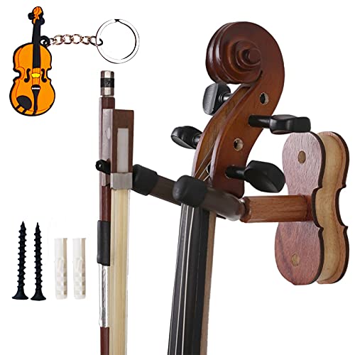 Moreyes Violin Hanger Wall Mount - Wood Bow Hanger with One Violin Keychain Packed (Rosewood color)