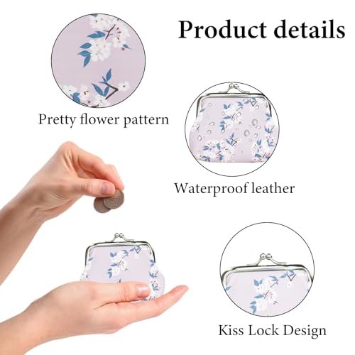 Image of FuninCrea 2 Pcs Faux Leather Coin Purse for Women with Kiss Lock, Floral Pattern Change and Coin Wallet Double Clasp Closure Mini Wallet for Cash Key (Rose+Light Purple)