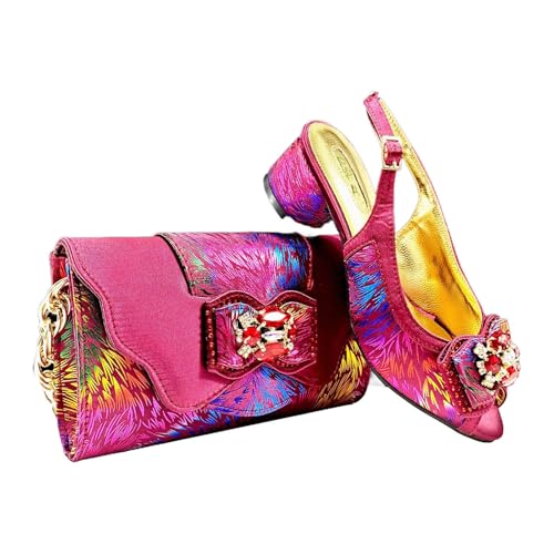 Women Color Matching Comfortable high Heel Shoes and Bag Fashion Style Pointed-Toe Shoes Wine