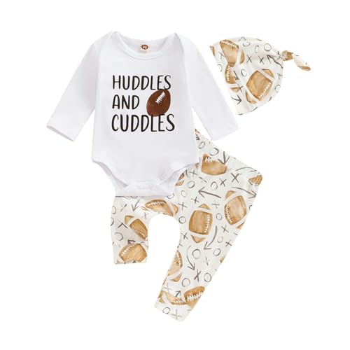 Image of Madjtlqy Little Dude Newborn Baby Boy Fall Clothes Long Romper Bodysuit Jogger Pants Set 3Pcs Infant Coming Home Outfit