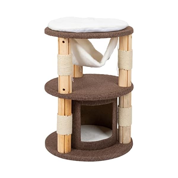 VOSS.pet Kratzbaum Milo 70cm - Premium Kiefer Massivholz Katzenkratzbaum mit Plattformen, Höhle und Hängematte