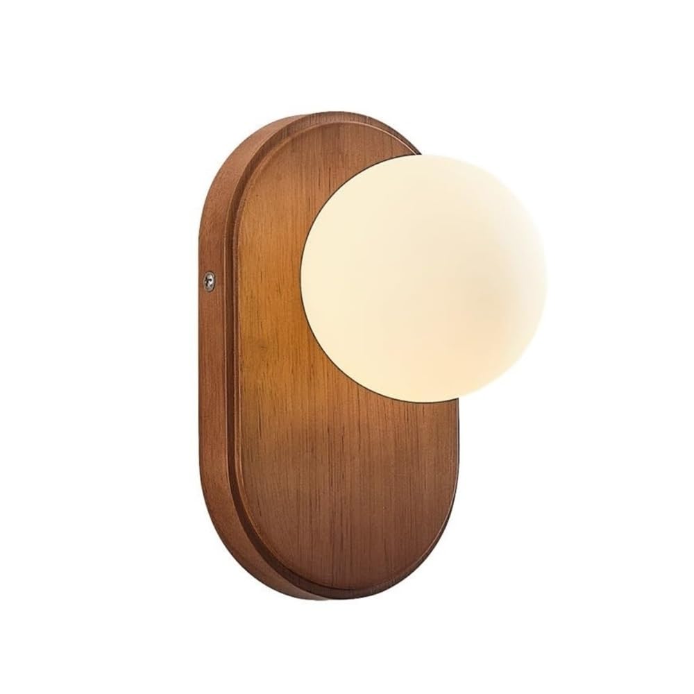 Aplique de pared moderno de madera y cristal opalino con acabado artesanal sutil