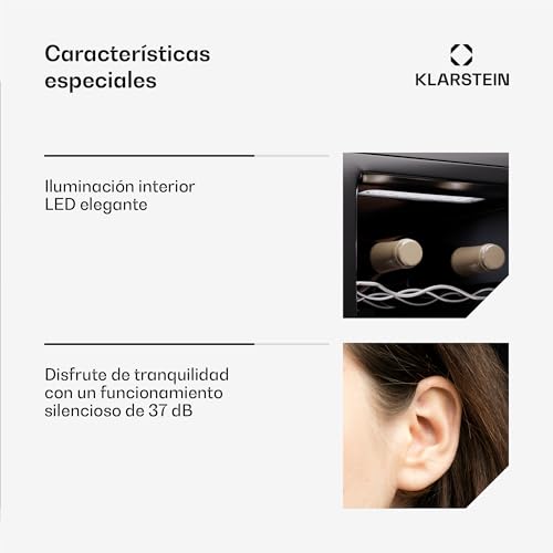 KLARSTEIN Nevera para vino independiente 1 zona, Nevera para vino pequeña con puerta de cristal, Nevera para botellas interior/exterior, 12 botellas - imagen 5