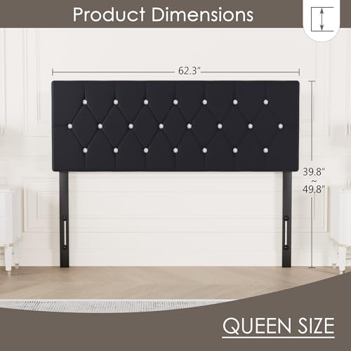 Vecelo T1-KHD-HQ02-BLK Velvet Upholstered Headboard Queen Size With Diamond Tufted Bed Headboard, With 6 Adjustable Positions From 39.8 Inch To 49.8", Easy Assembly,Black thumb #5