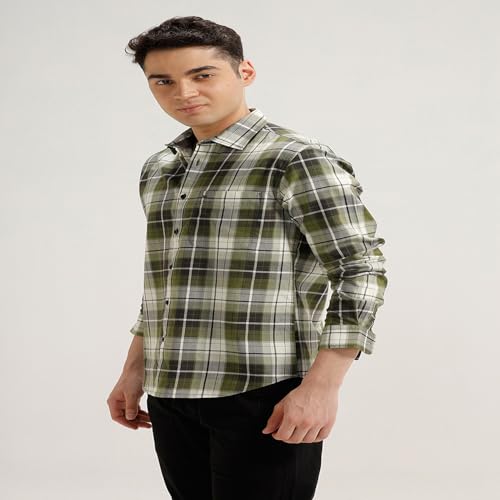 Image of BASICS 100% Cotton Checked Shirt for Men | Slim Fit | Everyday Smart Casual Wear | Full Sleeve