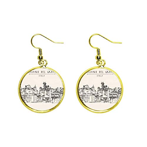 Pendientes dorados de Italia Roma con dibujo de paisaje de diseño elegante para mujer