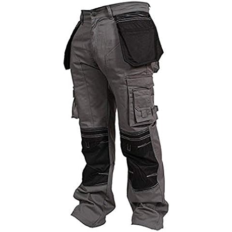 Newfacelook Mens Cargo Trousers Working Pants Cordura Knee Pockets Grey W36-L30 Cover