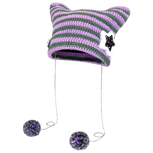 Cathat, 1 Purple Striped Cat Beanie, Emo Clothes and Scene C