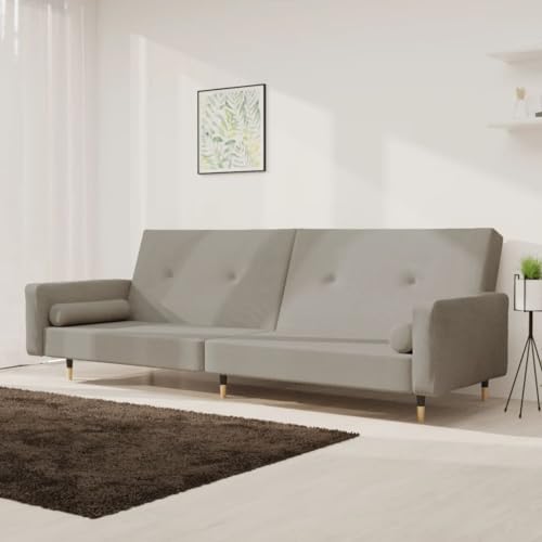 Genérico Sofá Cama de 2 plazas con Dos Almohadas tercio Gris Claro,Mobiliario,Sofás,Gris,375749