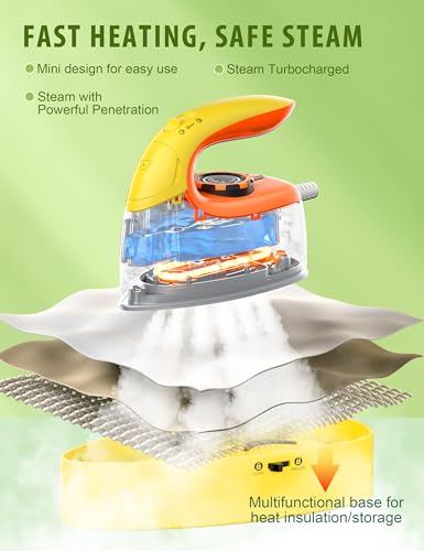 Image of Sundu 1000W Mini Travel Steam Iron, Portable Small Iron for Quilting & Sewing, Non-Stick Soleplate, 300 Steam Holes, 90ml Tank, Safety Base & Digital Temperature Control-Yellow