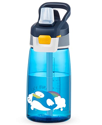 Shinemass SL-LAN Bouteille d'eau avec paille, 480 ml Gourde sans BPA, à Essai de Pertes, pour l'école de camping extérieur Excursionisme (Bleu, Ois) Cover