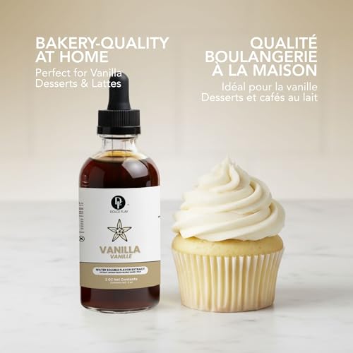 Image of Dolce Flav Vanilla Extract - 2 Ounce Water-Soluble Kosher, Sugar-Free, Concentrated Vanilla Flavoring for Baking, Cookies & Desserts, Includes Measured Dropper