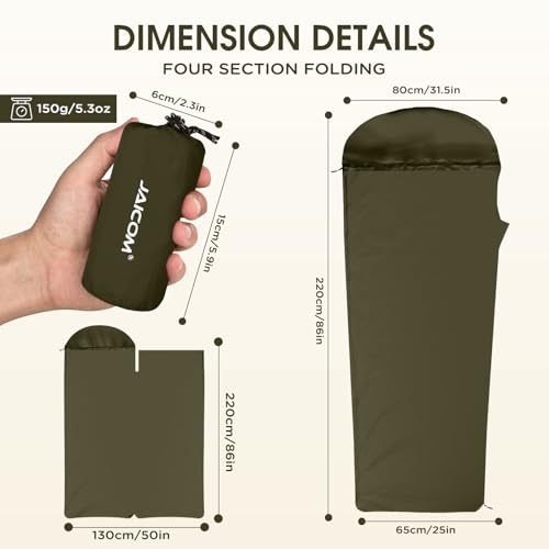 JAICOM Hüttenschlafsack Ultraleicht, Neuer Nylon Schlafsack Liner (nur 150g) - Kleines Packmaß & besonders weich Reiseschlafsack, I Ideal für Backpacking, Hostels, Hütten Camping