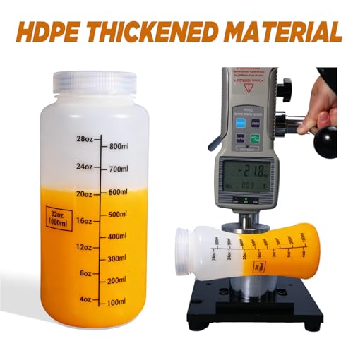 ASEVAT Wide Mouth Plastic Bottles Reagent Bottle, Scaled Pill Bottle Laboratory Chemical Container with Screw Cap, Plastic Sample Containers for Storage or Home (Translucent, 32 oz)