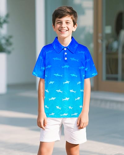 Boys Short Sleeve Polo Shirt Kid Youth Active Golf Shirts Collared School Uniform Shirts Hawaiian Tops Size 5-143