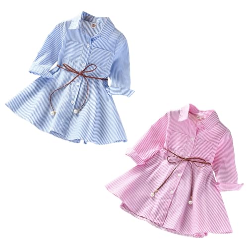 Kids Toddler Baby Girl Half/Long Sleeve Fashion Tunic Shirt Dress with Belt for Girl 1 to 5T2