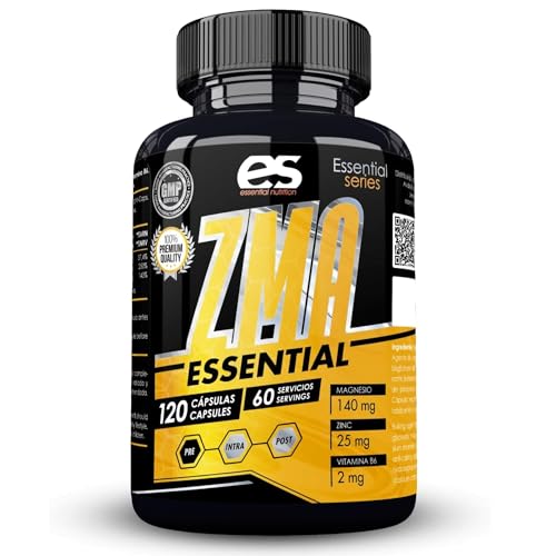 ESSENTIAL NUTRITION - ZMA | Zinc y Magnesio con B6 | Mejora el Rendimiento y la Recuperación Muscular | Apoya el Sueño y la Salud Hormonal | 120 Cápsulas