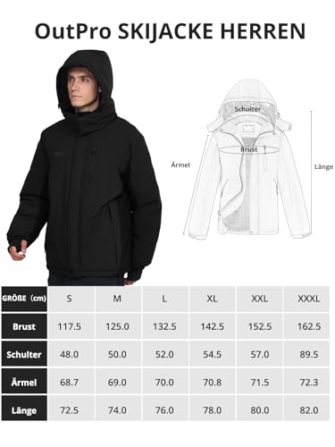 OutPro Herren Skijacke Winterjacke Warme FleecejackeWasserdicht Winddicht Funktions Baumwolljacke Winterjacke Outdoor WandernTibetisch schwarz,M