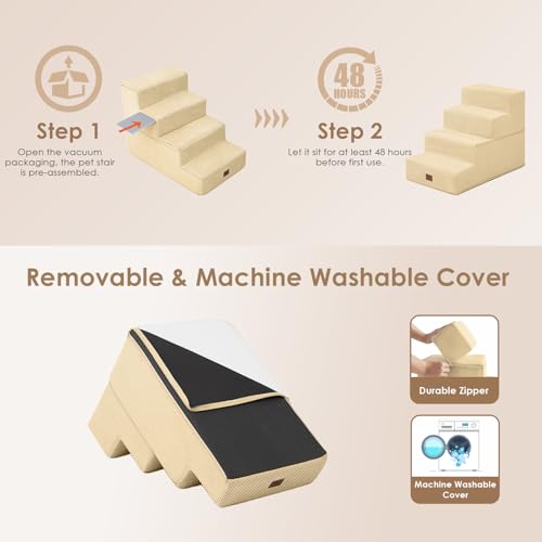 Image of EHEYCIGA Dog Stairs for Bed 18 inch H, 4-Step Dog Steps for High Bed, Pet Steps for Small Dogs and Cats, Non-Slip Balanced Pet Ramp Indoor, Graige