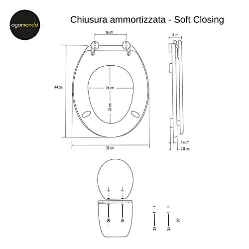 Ogomondo Sedile Wc Copri Water Universale Frizionato Colorato Fantasia Mdf Chiusura Rallentata - 2