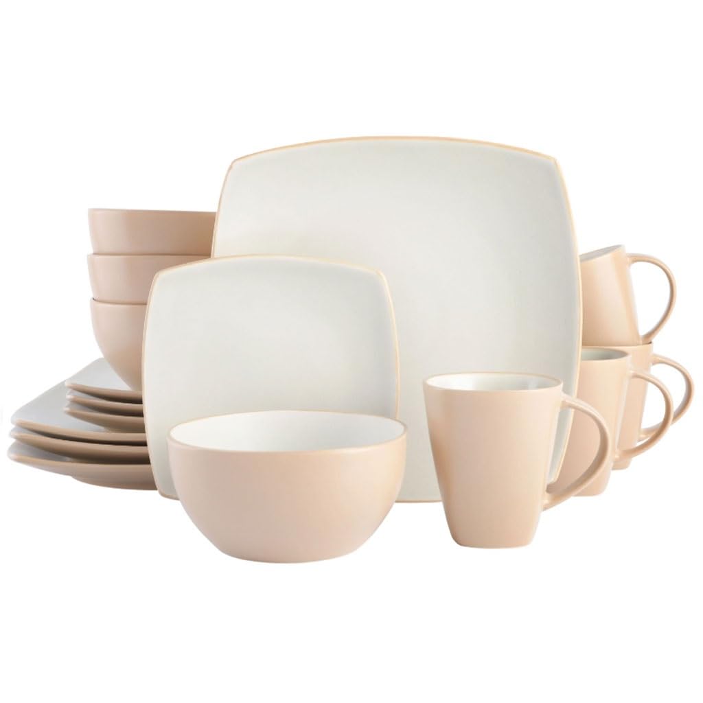 Assiettes et plats vaisselle de table en grès carré 16 pièces