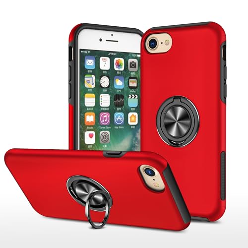 Coque iPhone 7 avec anneau rotatif béquille antichoc et protection intégrale rouge