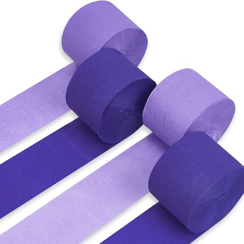 Image of PartyWoo Crepe Paper Streamers 4 Rolls 328ft, Pack of Navy and Purple Crepe Paper for Party, Wedding, Birthday and Baby Shower Decorations (1.8 Inch x 82 Ft /Roll)