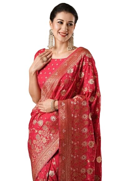 Image of Women's Georgette Kanjeevaram Saree with Woven Ethnic Motif Design, Unstitched Blouse Piece