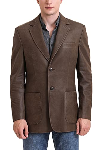 BGSD Men Luke 2-Button Distressed Cowhide Leather Blazer Sport Coat Jacket (Also available in Big and Tall)