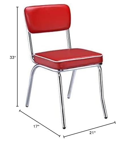 Benjara Benzara Leather Upholstered Metallic Retro Dining Side Chair, Set Of Two, Red #TOP5