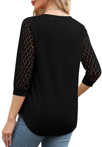 XIEERDUO 3/4 Length Sleeve Womens Tops V-Neck Lace Tunic Tops Business Casual Blouses 20253