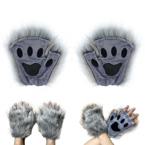 Patas de gato guantes de medio dedo con bordado decorativo Therian Paws
