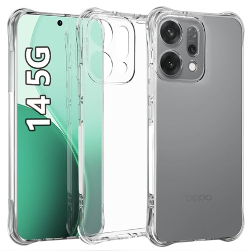 USTIYA Case for Oppo Reno 14 5G Clear TPU Four Corners Military-Grade Protection Cover Transparent Soft funda