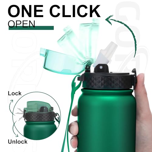 GOPPUS 1L/32oz Stainless Water Bottle with Straw Double Wall Insulated Bottles with Strap Reusable Vacuum Thermal Flask Leakproof Keep Cold Drinks Bottles with Flip Top Lid for Gym Men Women BPA Free - Image 2