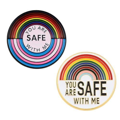 Image of LGBT Rainbow Pride Pins YOU CAN BE YOURSELF WITH ME /YOU ARE SAFE WITH ME Enamel Lapel Pin LGBTQ Pride Ally Pin Progress Pride Brooch Badge Pin for Shirt Backpack Hat Pride Month Decoration Jewelry