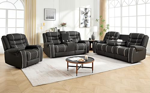 Ewkrezq Microfiber Manual Recliner Sofa Set, Living Room