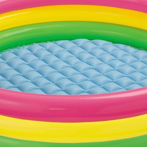 Image of NHR Inflatable Swimming Pool for Kids with Manual Air Pump (86x25 cm, 3 Feet), 3 Ring Rainbow Sunset Glow Round Baby Bath Tub & Outdoor Water Pool for Toddlers 0-3 Years, Multicolour