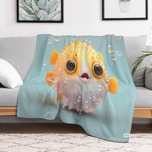 Couverture de salon poisson en flannel jeté de lit 100x130cm bleu