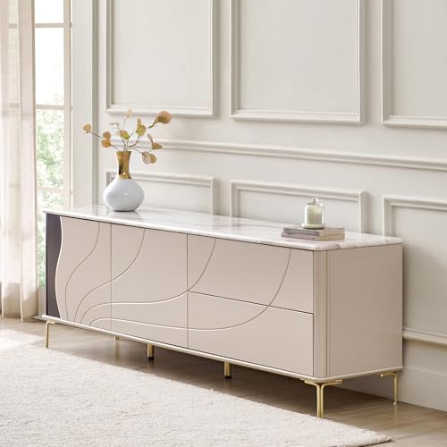Image of Home Centre | Monalisa Faux TV Units | TV Unit for Living Room | Engineered Wood, Marble Top | Brown | 1 Year Warranty