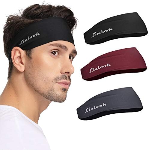 Mens Headband - Unisex Sports Athletic Sweatbands for Workout, Running, Basketball, Exercise, Gym, Cycling, Football, Tennis, Yoga - Wide Stretch Moisture Wicking Hairband 3 Pack