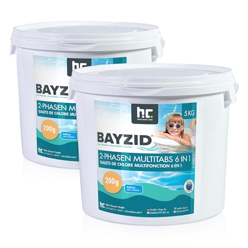 Höfer Chemie 2 x 5 kg Chlor Multitabs 6 in 1-200g Chlortabletten - 2 Phasen Wirkung zur Schockchlorung & Langzeitpflege - Desinfektion, Algenverhütung, Trübungsentfernung, Kalkvermeidung, pH-Wert