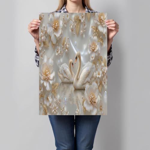 Tableau decoration murale cygne et perle pour salon, impression sur toile élégante 60x90 cm