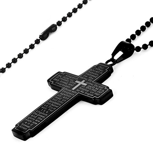 | Crucible Black Plated Stainless Steel Lord's Prayer Cross Pendant Necklace - 24" #TOP1