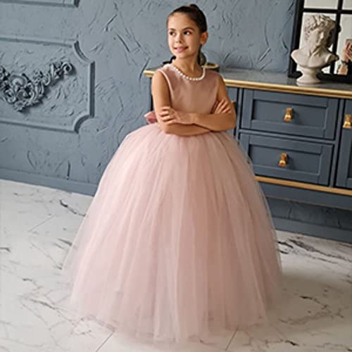 Tulle Flower Girls Dresses for Wedding Pearls Satin Princess Pageant Ball Gowns with Bow-Knot ZLJ2303043