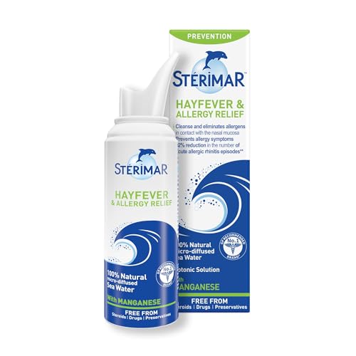 Sterimar Hayfever Allergy Relief, Nasal Spray, with Manganese, Isotonic, 100% Natural Sea Water, Free from Steroids, Drugs & Preservatives, For Adults & Children 3+, 50 ml