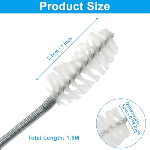 Image of Hitefu 2 Pcs 60 Inches Extra Long Flexible Tube Cleaning Brush | Nylon Bristles, For Dredging Skinny Pipe, Water Pump, Sink, Fridge & Kitchen
