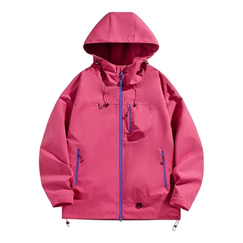 Flannel Hooded Jackets For Men, Men's Fashion Waterproof Windbreaker With Hood Lightweight Rain Coats Couple Casual Hiking Cycling Mens Overcoat Long Shirt (M, Pink)