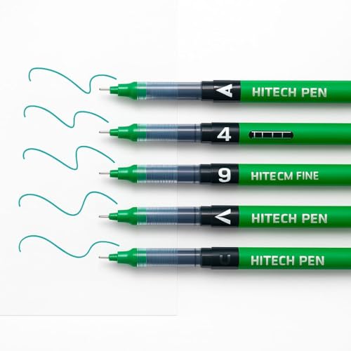Image of Figo A9 Hi-Tech Liquid Roller Pen, 0.6mm Metal Tip, Smooth Writing, Comfortable Grip (Pack of 7) (Green)