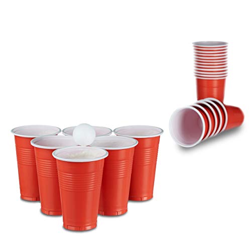 Relaxdays 10020522_47 Gobelet en plastique contenance pour bières fêtes soirées anniversaire 473 ml Rouge Blanc pack de 50